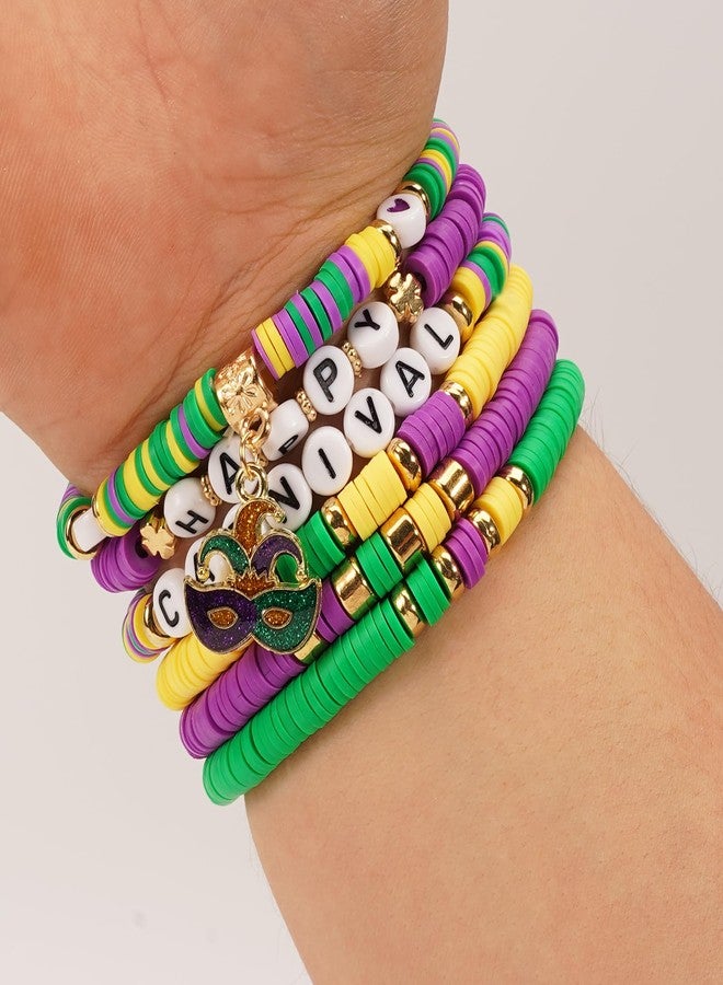 Lonext Vibrant Mardi Gras Bead Bracelets - 7.2" (Pack of 6) - Assorted Colors, Ideal for Festive Parties & Parades - Comfortable Fit, Stunning Design - Image 4